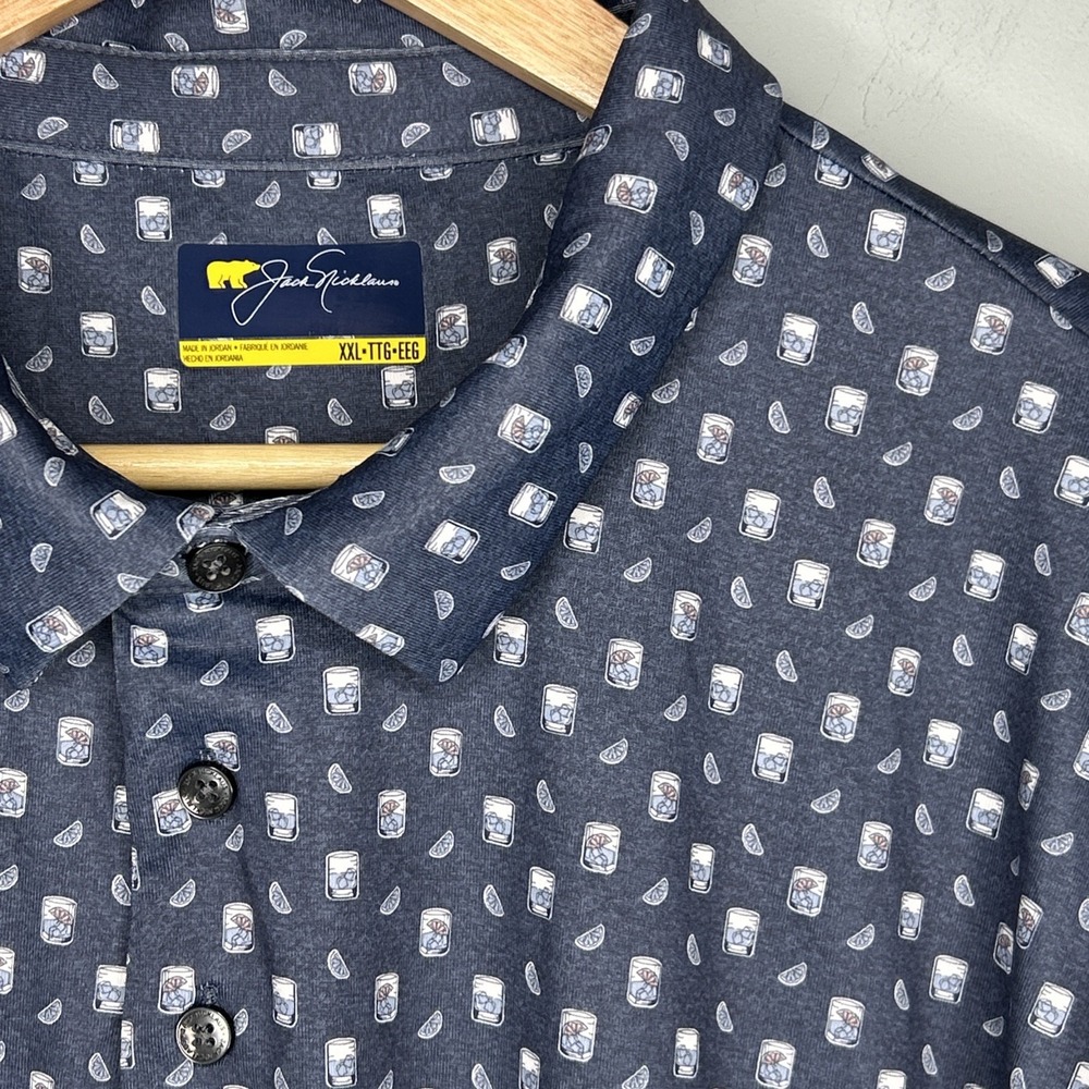 Jack Nicklaus Performance S/S  Polo‎ Shirt 2XL All Over Print Beverage Fun